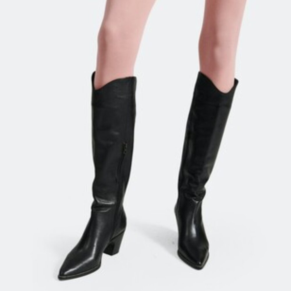 Rachel Comey Black Tall Leather Heeled Boots - Picture 15 of 16